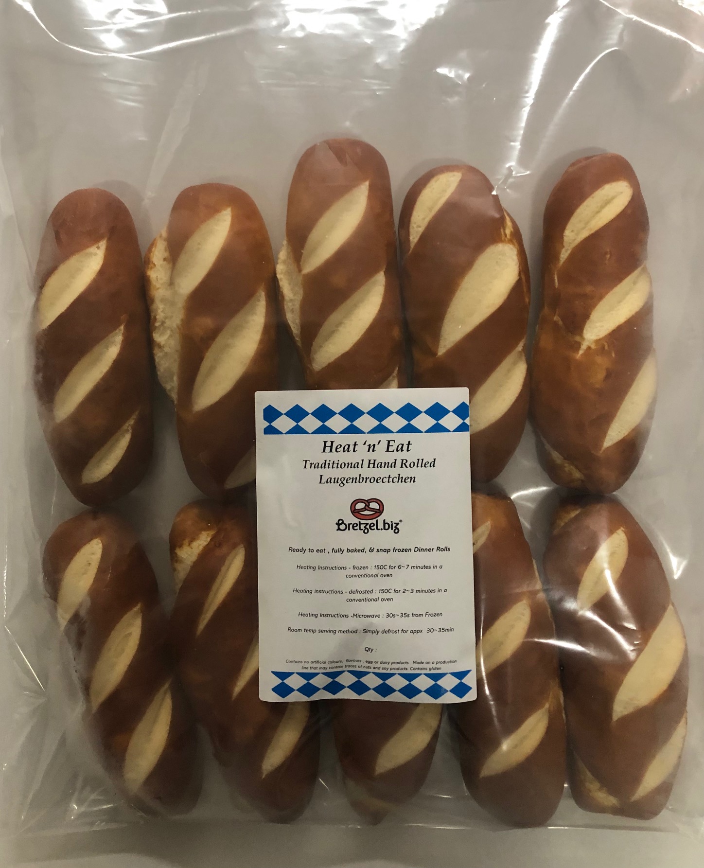 Traditional "Heat n Eat" Frozen Savoury Dinner Roll 10 Pack (Laugenbroetchen)